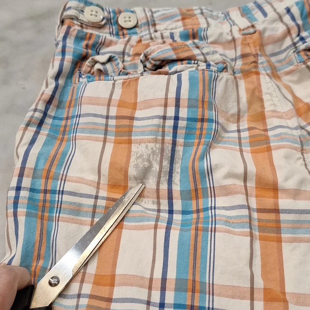 Vintage 90s Y2k Abercrombie & Fitch Frat Boy AS IS Plaid Orange Blue Shorts SzLg